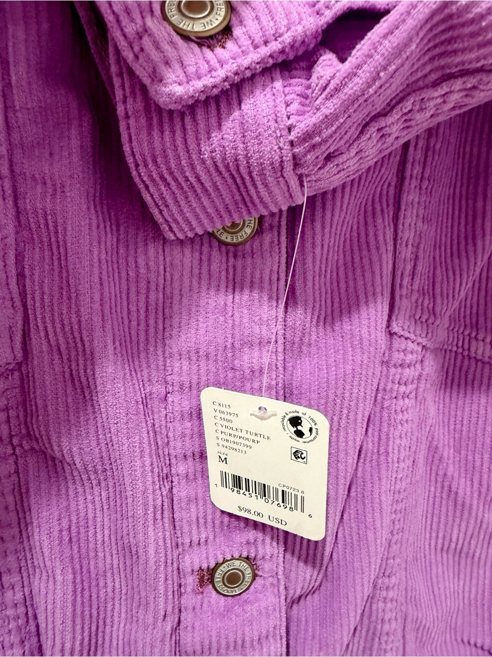 NWT We The Free by Free People Rumors Corduroy Jacket in Violet Turtle Colorway - Picture 7 of 8